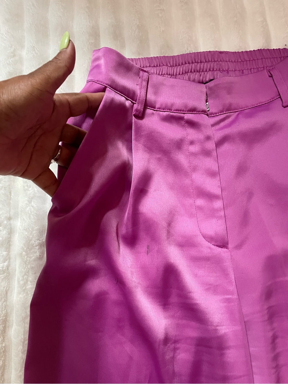 House of Harlow 1960 Wide Leg Satin Pants in Fuchsia - Picture 11 of 14
